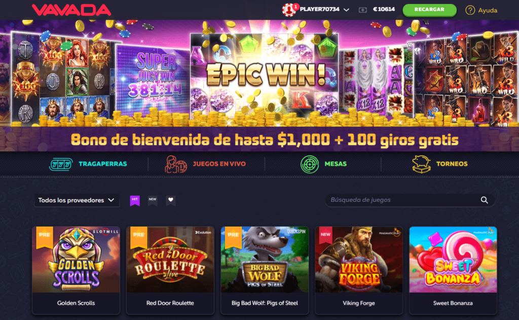 vavada casino diseño e interfaz