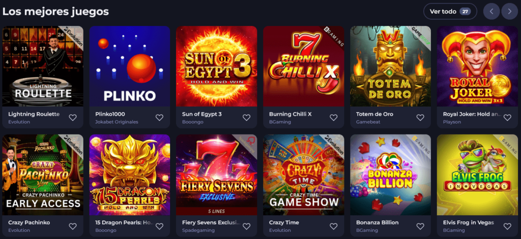 Catálogo de Juegos en Jokabet Casino