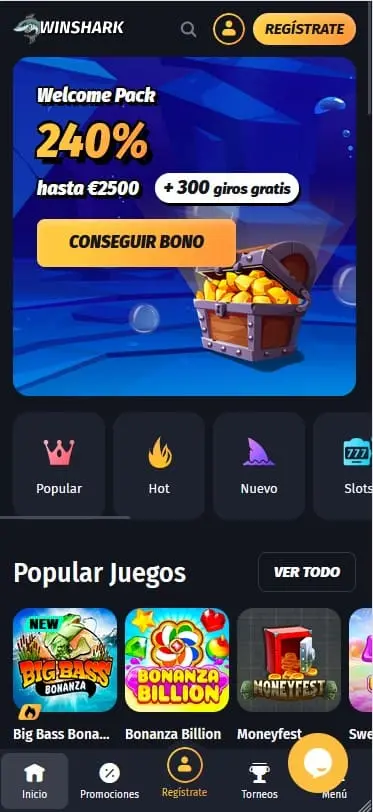 Experiencia Móvil en Winshark Casino